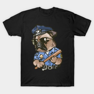 Pug Cartoon funny pugs dog police officer illustration T-Shirt